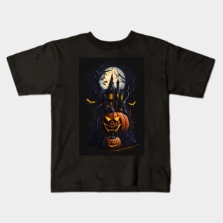 Haunted House And Pumpkins Kids T-Shirt